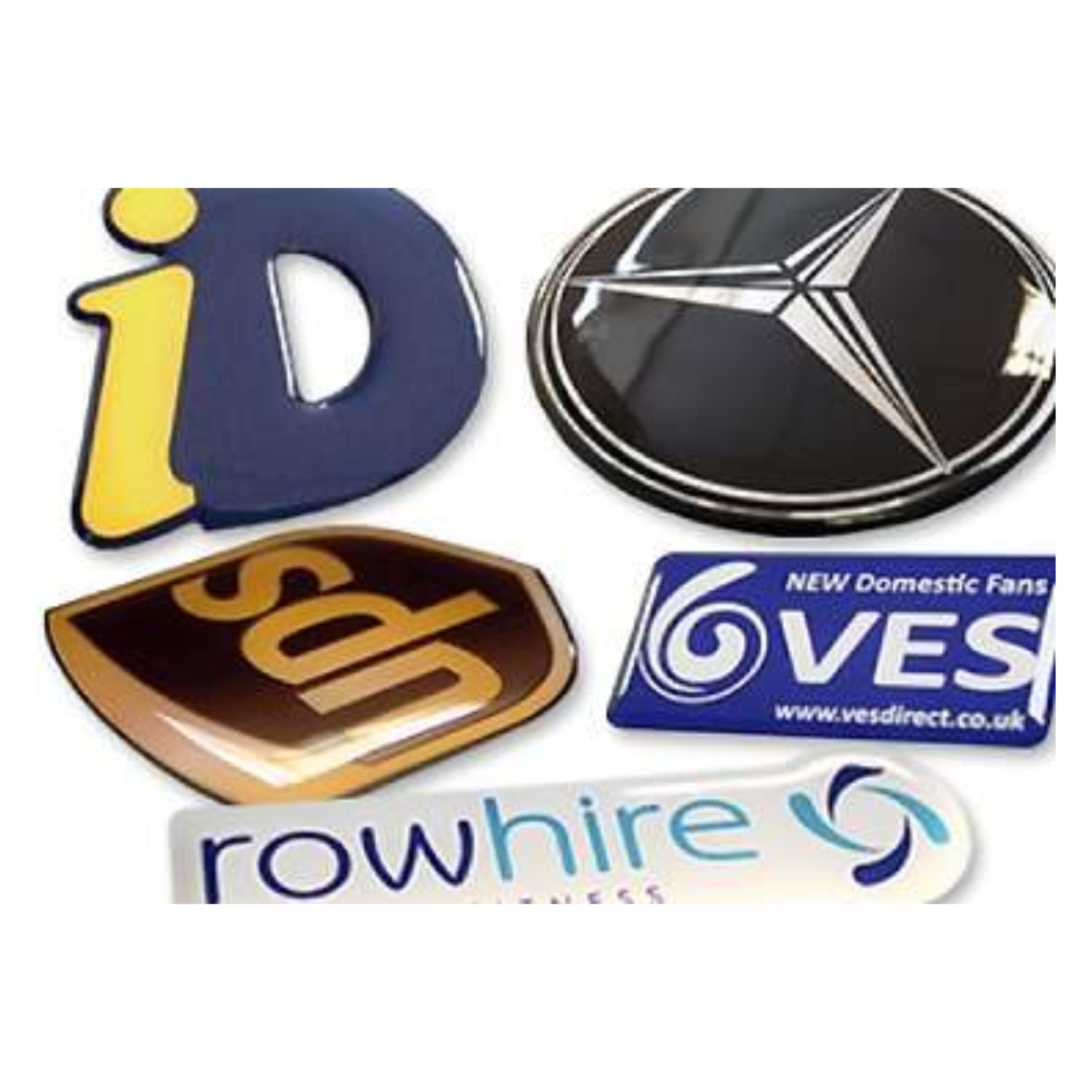 Domed Resin Stickers & Labels with Branded Logos and Text.